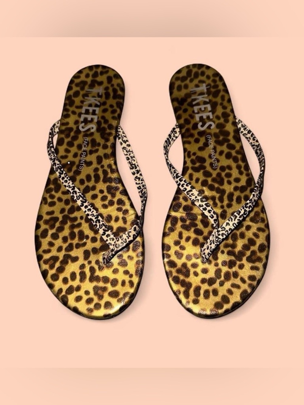 TKEES Lily Flip Flop Face Paints Chatty Cheetah Metallic Size 6 US